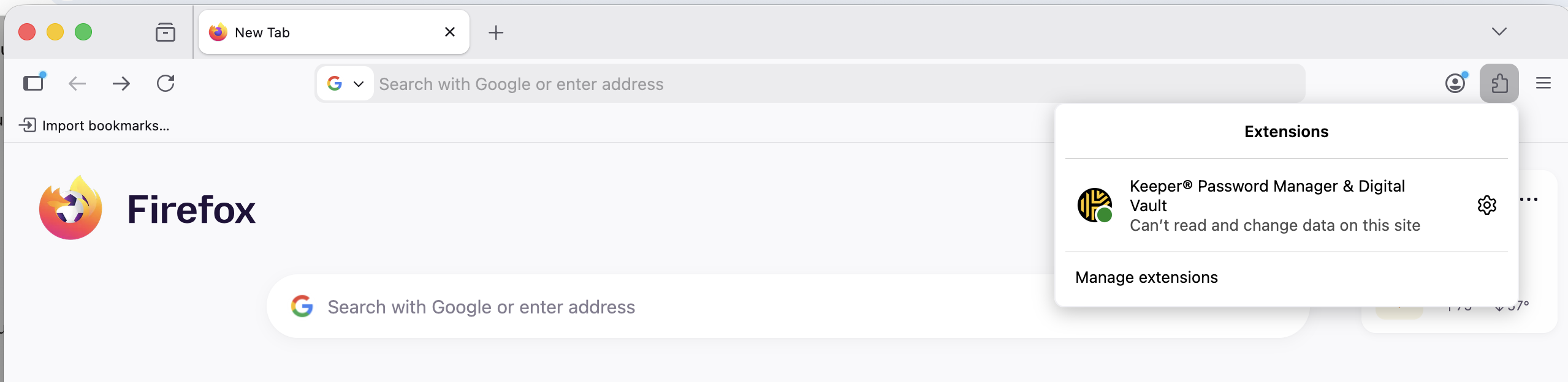Extension de navigateur KeeperFill activée